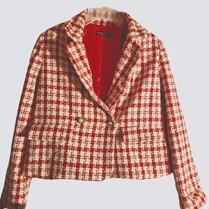 NWOT RED & WHITE TWEED BLAZER